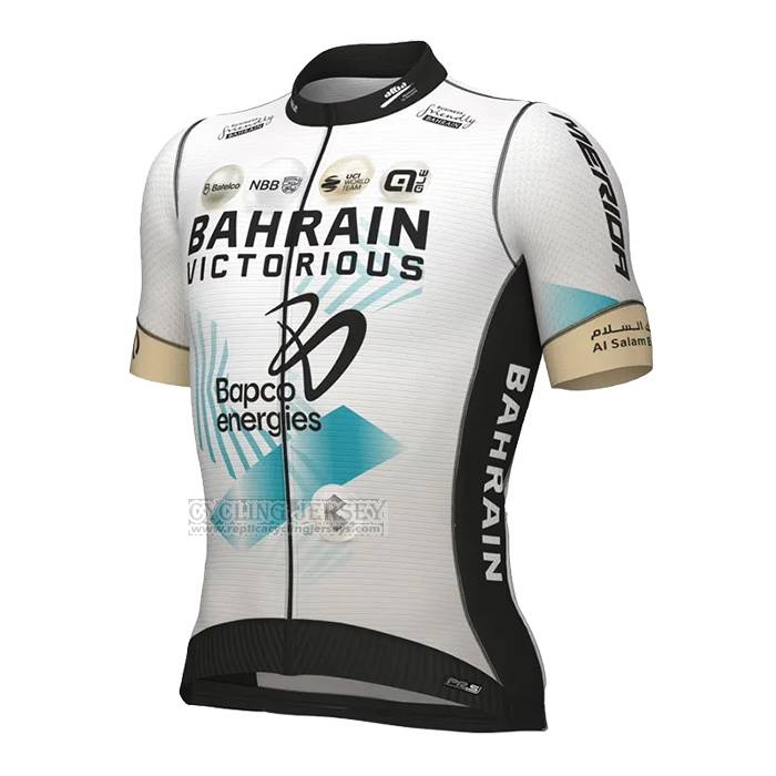 2023 Cycling Jersey Bahrain Victorious White Short Sleeve and Bib Short